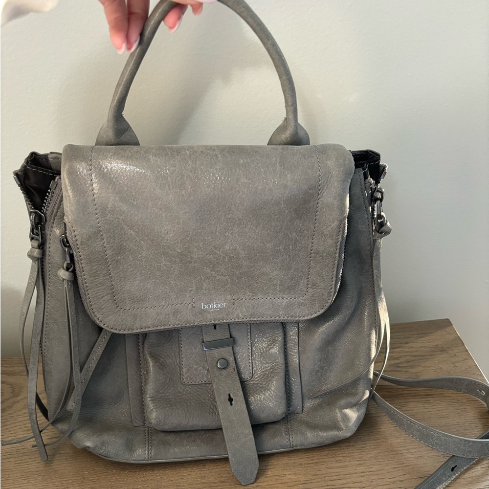 Botkier Warren Convertible Leather Backpack in gray.